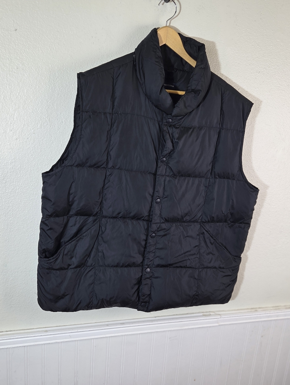 Lands End Mens XL Down Puffer Vest Black Full Snap Winter Lightweight Outdoor - Picture 3 of 11